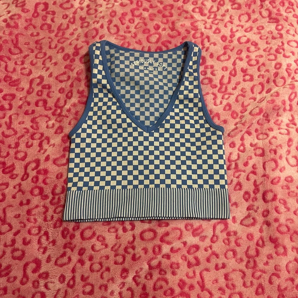 Aeropostale Blue and Cream Checkered Top